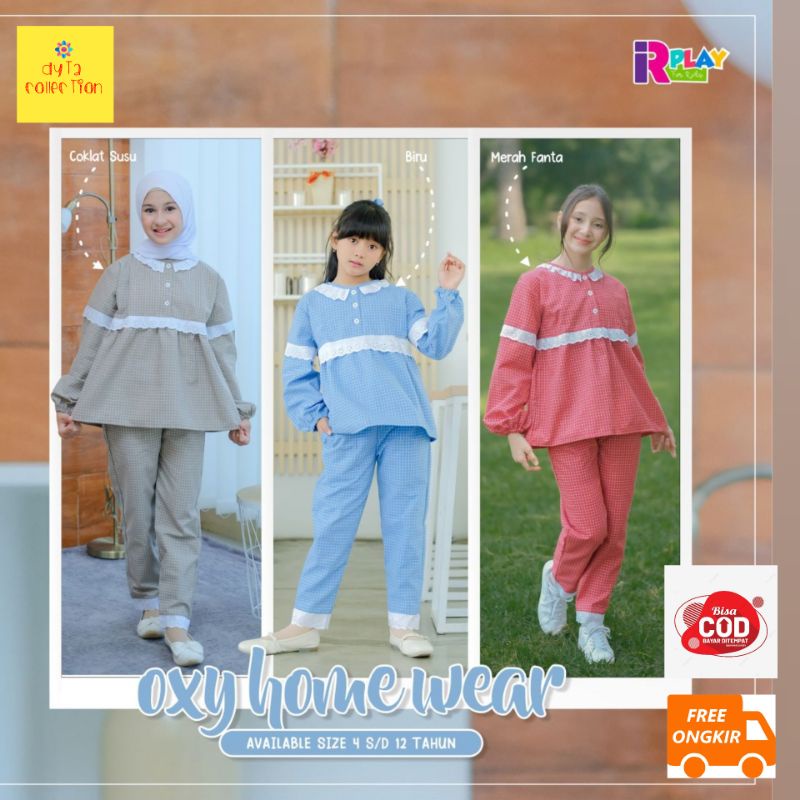 4-12Th Setelan Anak Oxy Homewear by Irplay/Setelan Baju Anak Perempuan Casual Kotak-Kotak/Setcel Pan