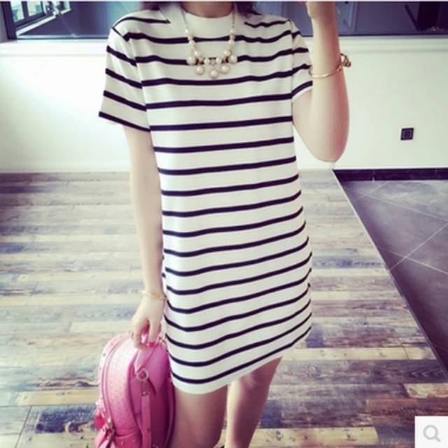 Dress pendek stripe model Korea Impor (DRCN119)