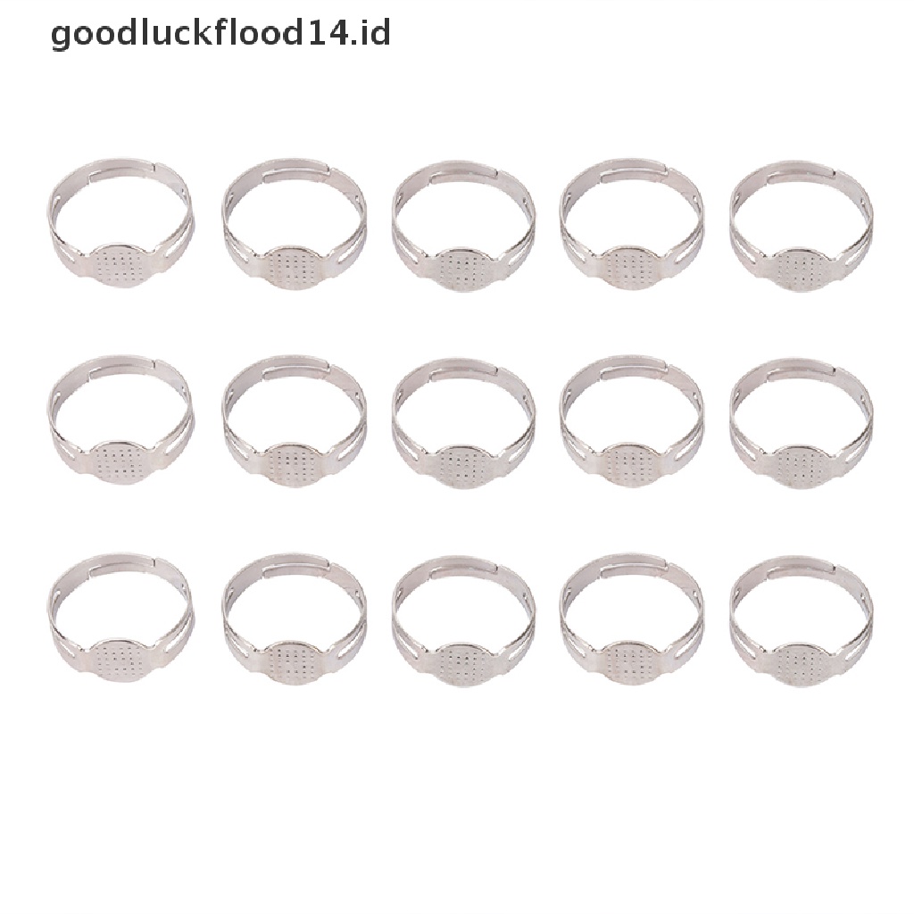 [OOID] 50pcs 8mm Flat Pad Ring Bases DIY Blank Findings For Jewelry Making Adjustable  ID