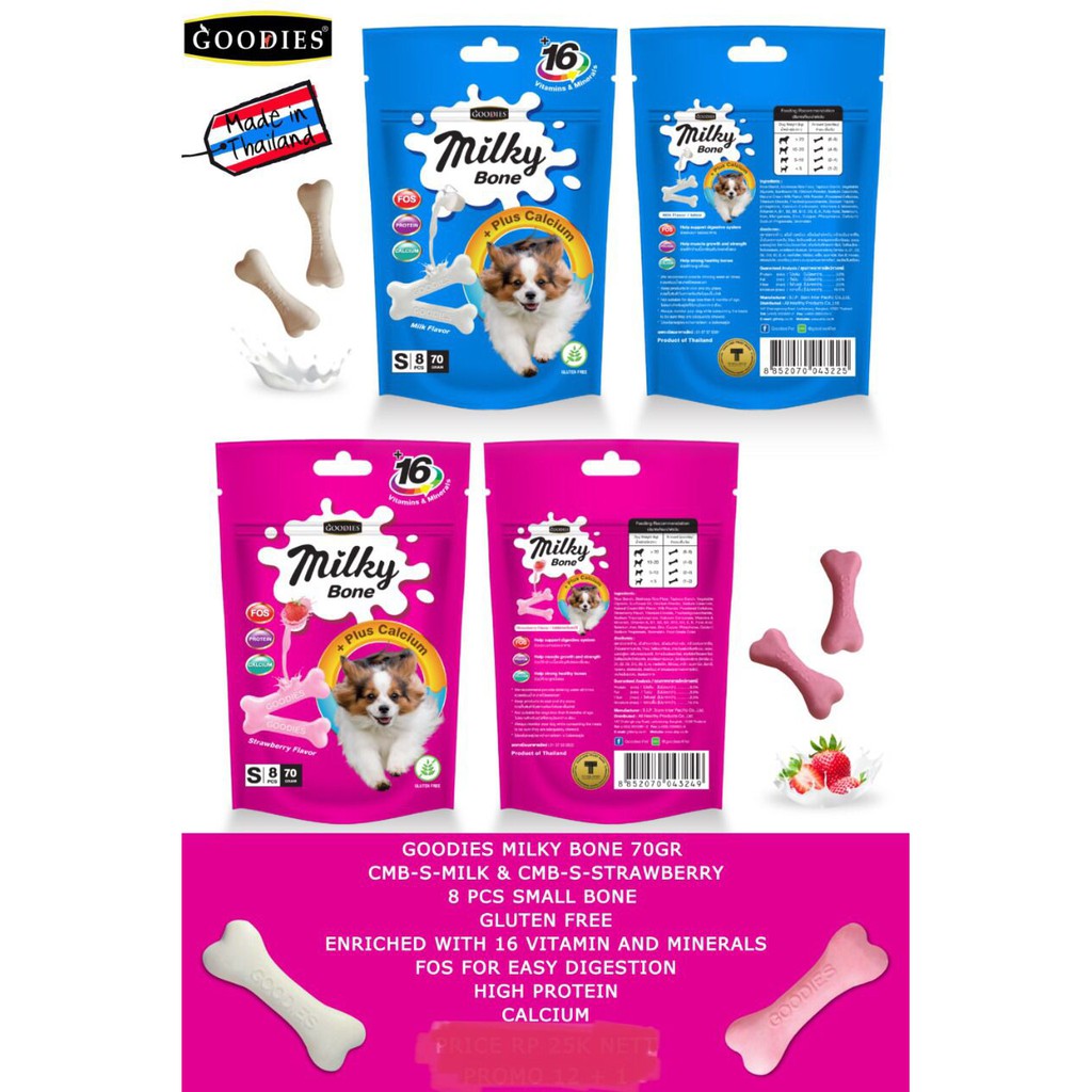 Dental Goodies Calcium Milky Bone 8pcs Size Small Cemilan Gigitan Anjing