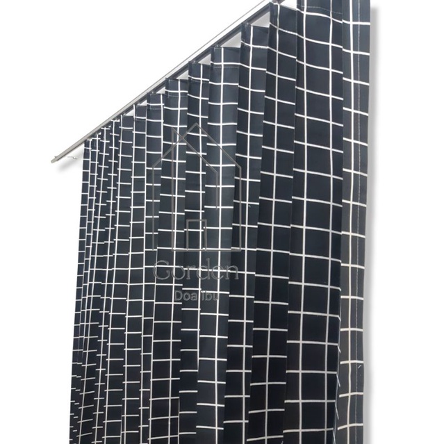 gorden jendela pendek gorden pintu kamar panjang minimalis motif kotak hitam putih aesthetic tirai h