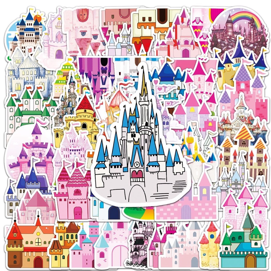 6pcs PRINCESS CASTLE Kastil Istana Mainan Graffiti Sticker Vinyl Import Waterproof DIY HP Motor Helm