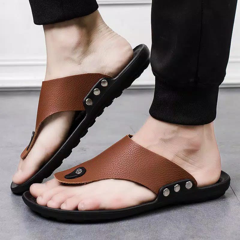 Sandal Kulit TERLARIS Sandal model terbaru JNC 6 impor asli karet
