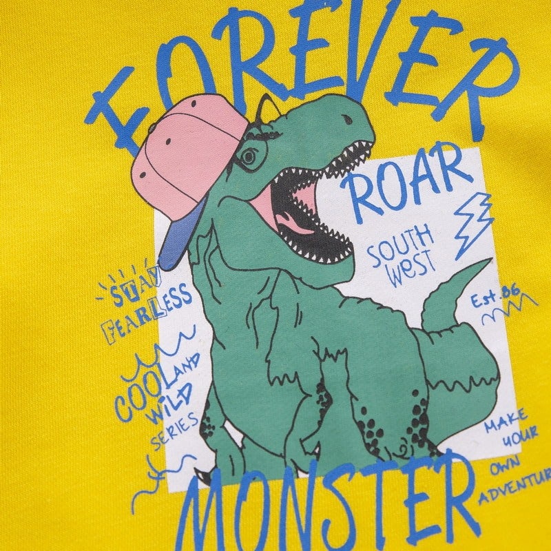 Promo !! Setelan baju anak cowok keren / setelan forever monster roar import ukuran 1-4tahun (kuning) / Setelan lengan panjang anak cowok