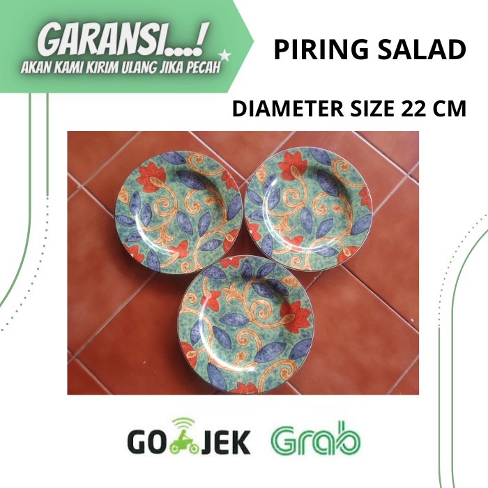 PIRING MAKAN SALAD KERAMIK MOTIF BATIK BUNGA HIJAU