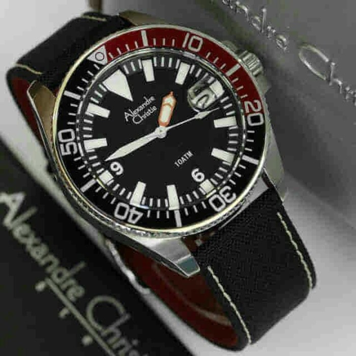 jam tangan pria alexandre christie AC 6435MD HITAM SILVER HITAM MERAH