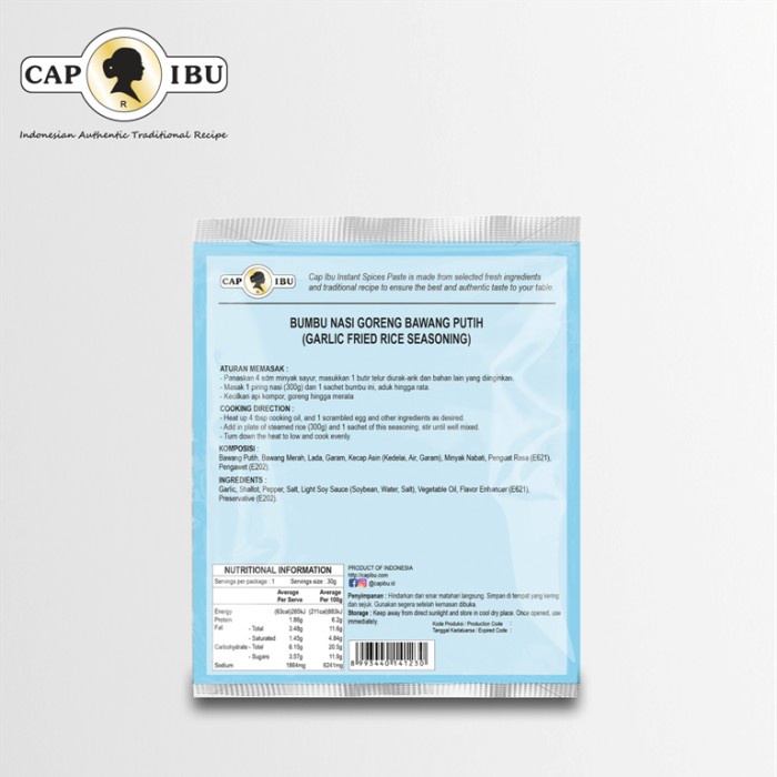 

Instan-Masak-Bumbu- Bumbu Nasi Goreng Bawang Putih Sachet Cap Ibu 30G -Bumbu-Masak-Instan.