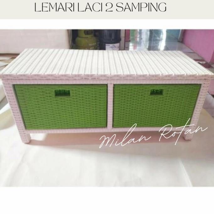 Lemari laci 2 samping rotan sintetis