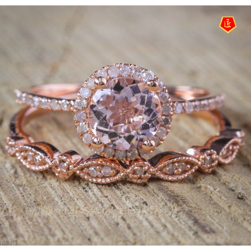 [Ready Stock]18 Rose Gold Ring Set Micro Inlaid Moissanite