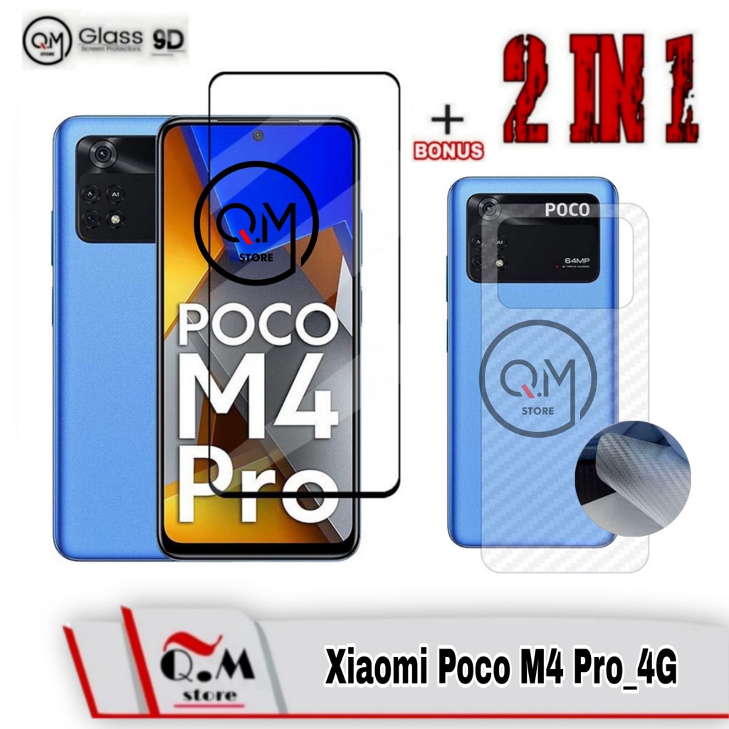 Promo 2 IN1 Tempered Glass Xiaomi Poco M4 Pro 4G Anti Gores Screen Pelindung Layar Full 9D