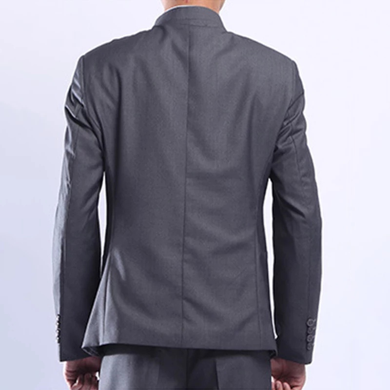 SETELAN BLAZER PRIA KEREN MODEL MANDARIN STYLE WARNA ABU TUA PAKET 2IN1 BAHAN HIGH TWIST PREMIUM NIKAYU ORIGINAL