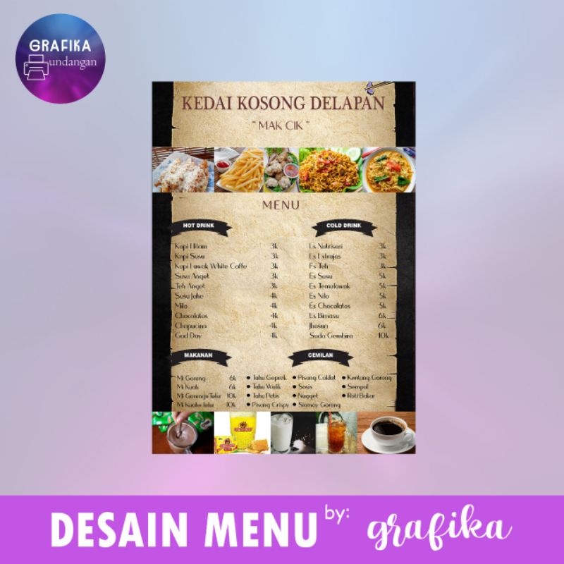 

cetak daftar menu makanan/minuman ukA4+laminating | by grafika