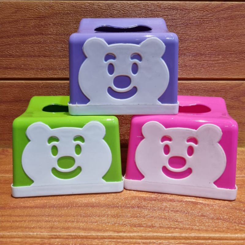 Tempat Tissue Segi Happy Bear / Tempat Tissue Plastik Karakter / Tempat Tisu Kotak / Wadah Tissue Murah