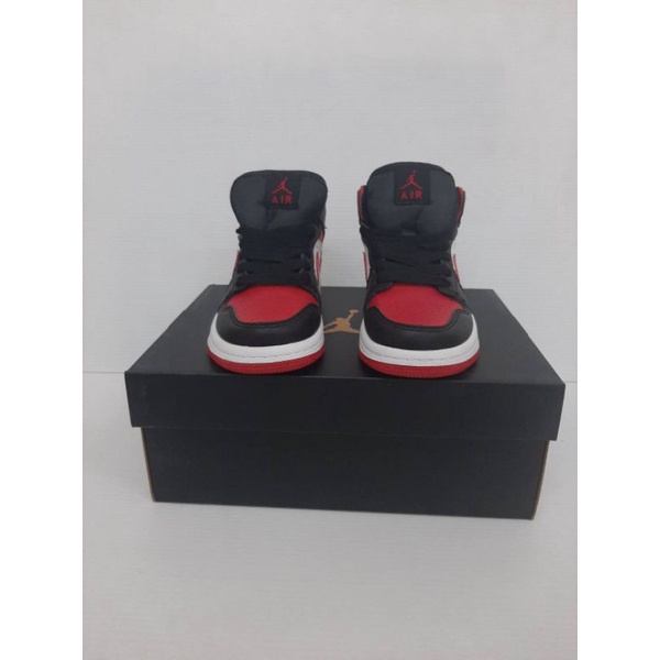 Sepatu Sneakers Anak Air Jordan 1 Mid -Black/Chilli Red-White