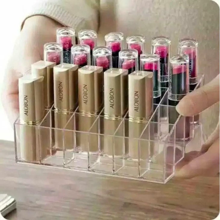 Rak Lipstik Organizer Akrilik Kotak Penyimpanan Lipstick Make Up Organizer Kosmetik