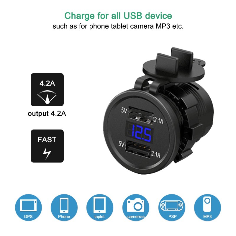 Accnic USB Charger Motor 2 Port 4.2A with LED Display Voltmeter - Y451 - Black