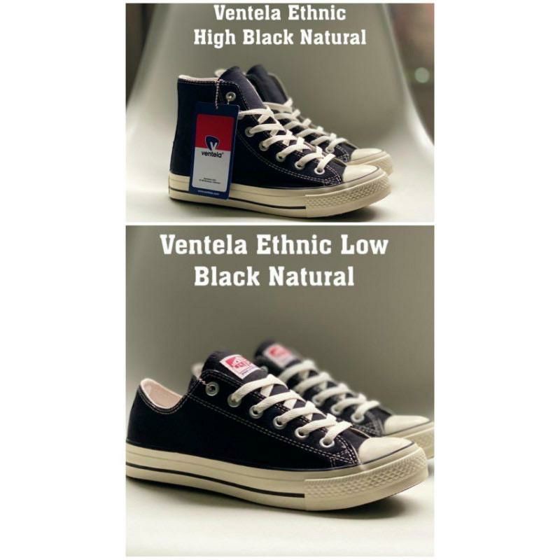 VENTELA ETHNIC BLACK NATURAL HIGH & LOW SEPATU VANTELA VANTELLA ORIGINAL SHOES