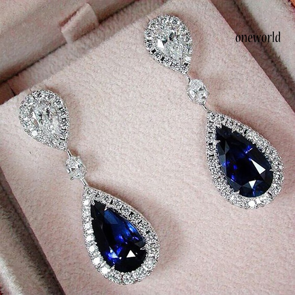 OW@ Fashion Round Teardrop Rhinestone Dangle Stud Earrings Bridal Party Jewelry Gift