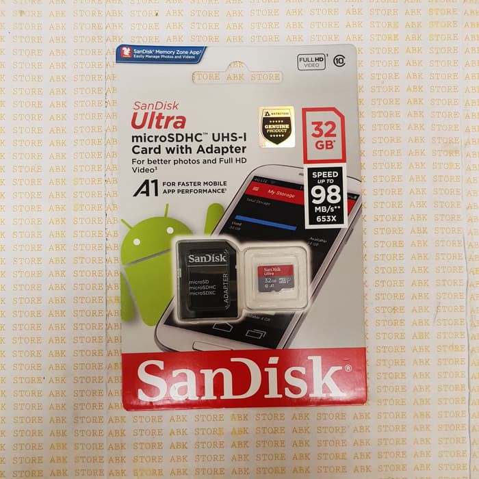 Memory Card Mmc Sandisk Ultra 32gb Speed 90mbps + Adaptor Original