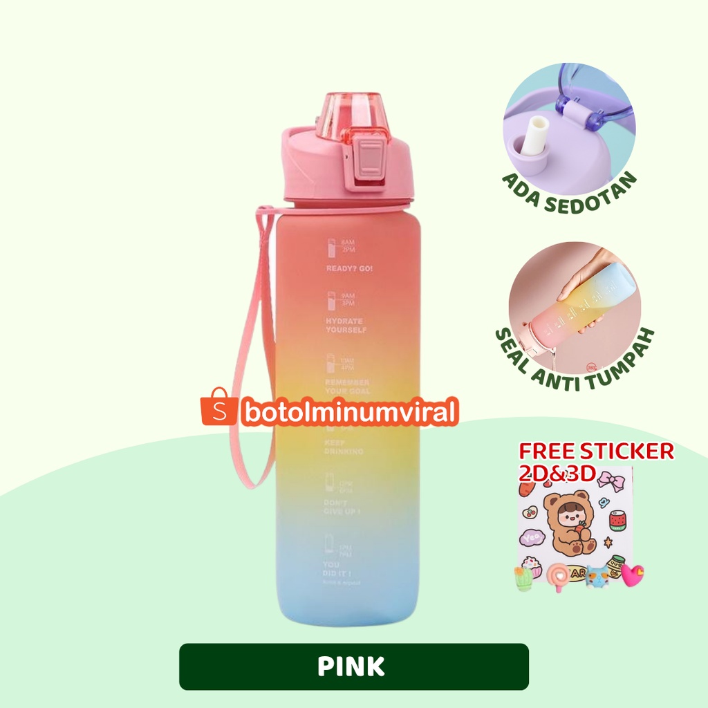 Botol Minum Korea Viral 1000ml Tritan Rainbow Motifasi Botol Minum