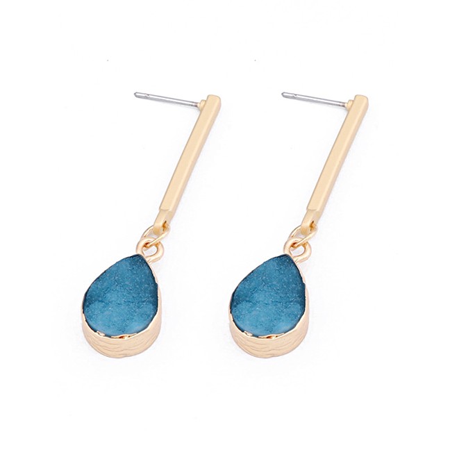 LRC Anting Tusuk Fashion Blue Imitation Natural Stone Drop Earrings F63932