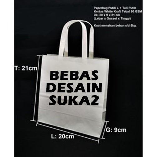 

(CUSTOM) Paper Bag Bebas Desain Tali Flat Putih 21x9x20cm Paper Bag Kado Souvenir Murah Packing Murah