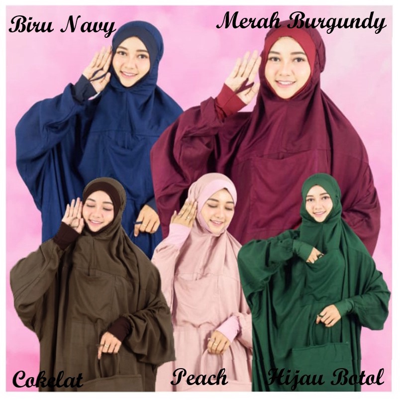 Mukena Hadramaut Malaysia 03 Manset Terusan Polosan 5 Warna Mukenah Jumbo Rayon Handprint High Quality - Dewasa