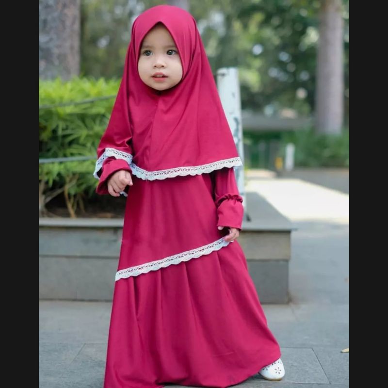 Gamis Zhafira Set Hijab Anak Perempuan Usia 2-7 Tahun |Setelan Busana Bju Syari Bayi Terbaru 3-5 Thn |Stelan Pakaian Tanggung Little Pineapple Baju Muslim Lucu