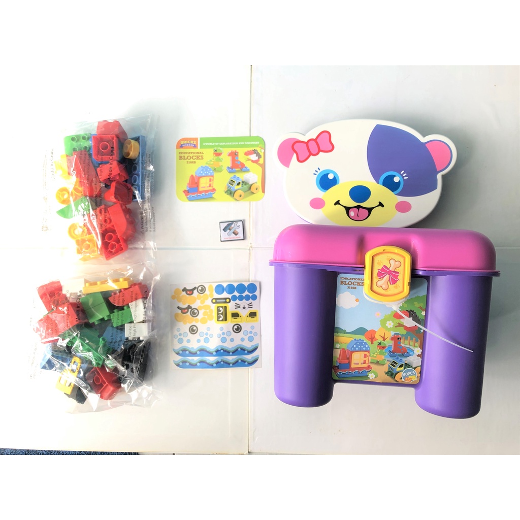 MAINAN KURSI ANAK EDUKASI  BERUANG BETINA  DAN BRICK LEGO KINGDOM BESAR RODA DAN RUMAH FUN LEARNING