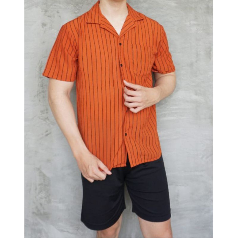 KEMEJA SALUR PRIA STRIPE LENGAN PENDEK COWOK 4559-SALUR JEREMY ORANGE