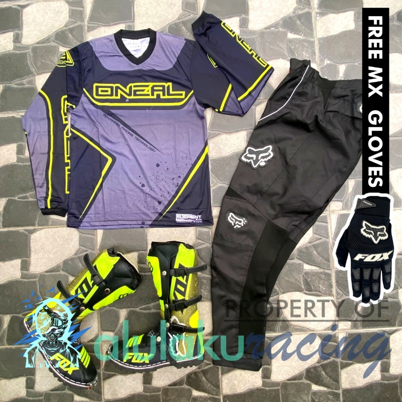 Jersey, Celana, Sarung Tangan &amp; Sepatu Fullprint with Protectors Fullset MX Trail Motocross - Paket Bundling ONCTFG120104-F41