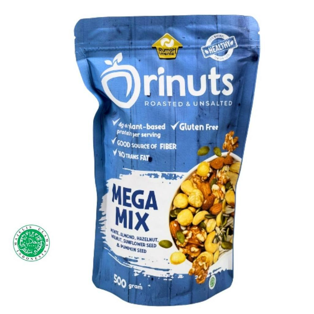 

ORINUTS MEGA MIX 500GR KACANG METE ALMOND HAZELNUT WALNUT SUNFLOWER PUMPKIN (PREMIUM QUALITY) PLAIN UNSALTED