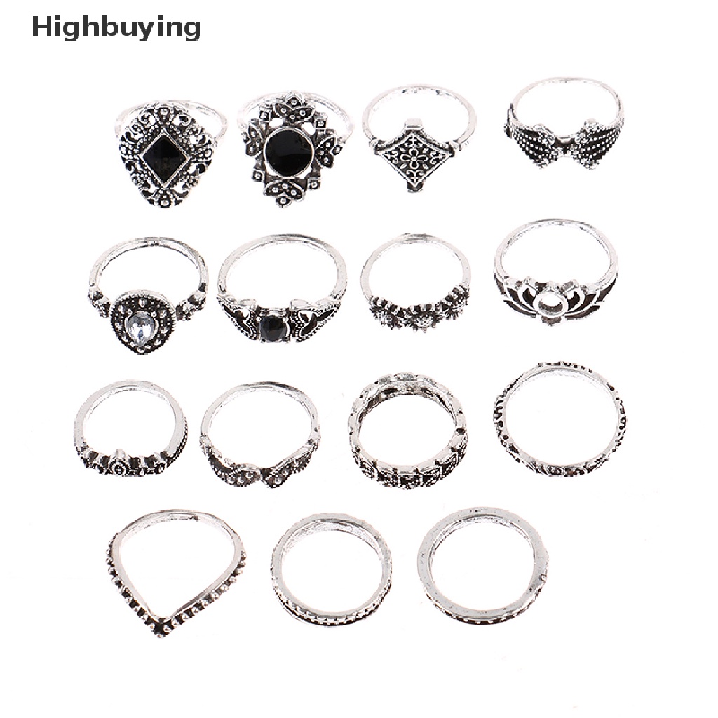 Hbid 15Pcs / set Cincin Gaya Punk Gothic Vintage Untuk Pria / Wanita