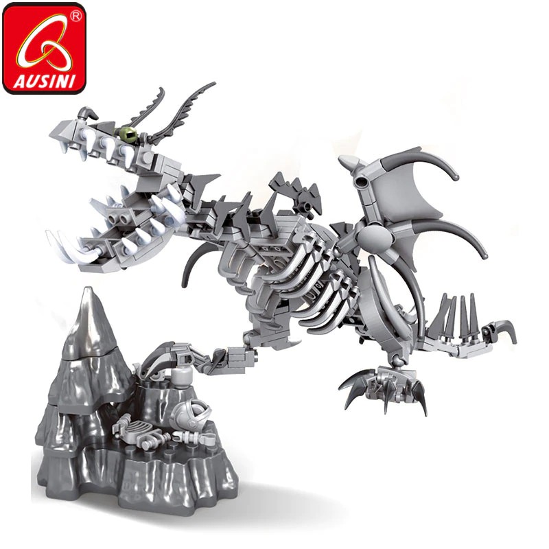 Mainan Lego Anak AUSINI Dragon Skeleton Building Blocks DIY Creator Toys For Children Bone Dinosaur