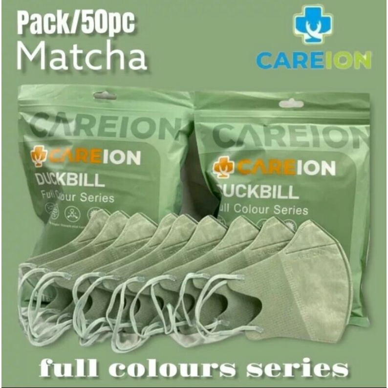 Masker Duckbill CAREION 4ply warna Matcha isi 50pcs