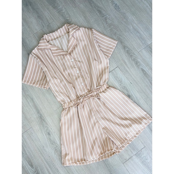 real pic jumpsuit pendek wanita / jumpsuit salur ( K1269 )