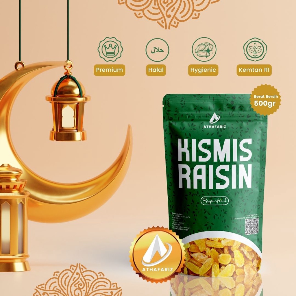 

Kismis Golden Raisin Asem Manis 500 gr ATHAFARIZ PREMIUM KEMTAN