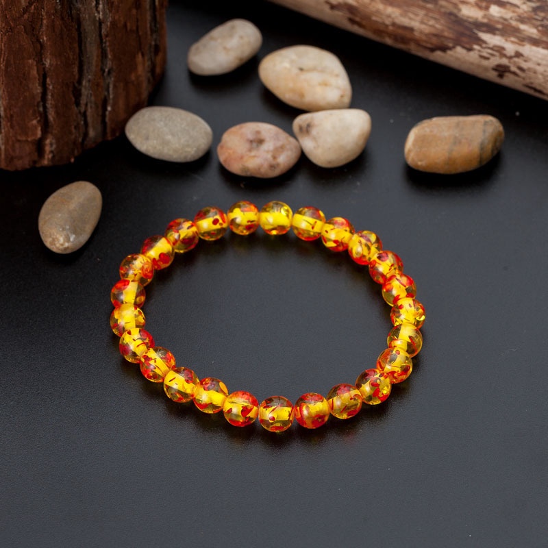 Gelang Manik-Manik Batu Alam Amber Bulat Elastis Untuk Pria Dan Wanita