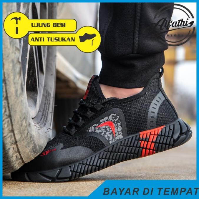 SEPATU SAFETY SNEAKERS SPORT MERAH,HITAM