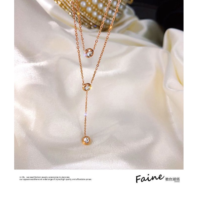 Kalung 2 Layer Permata Titanium Anti Karatan