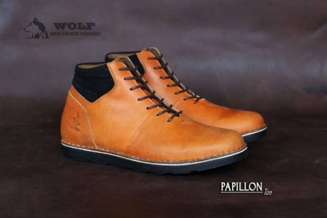 SEPATU BOOT KULIT ASLI WOLF PAPILLON ORIGINAL OUTDOOR BOOTS FULL LEATHER