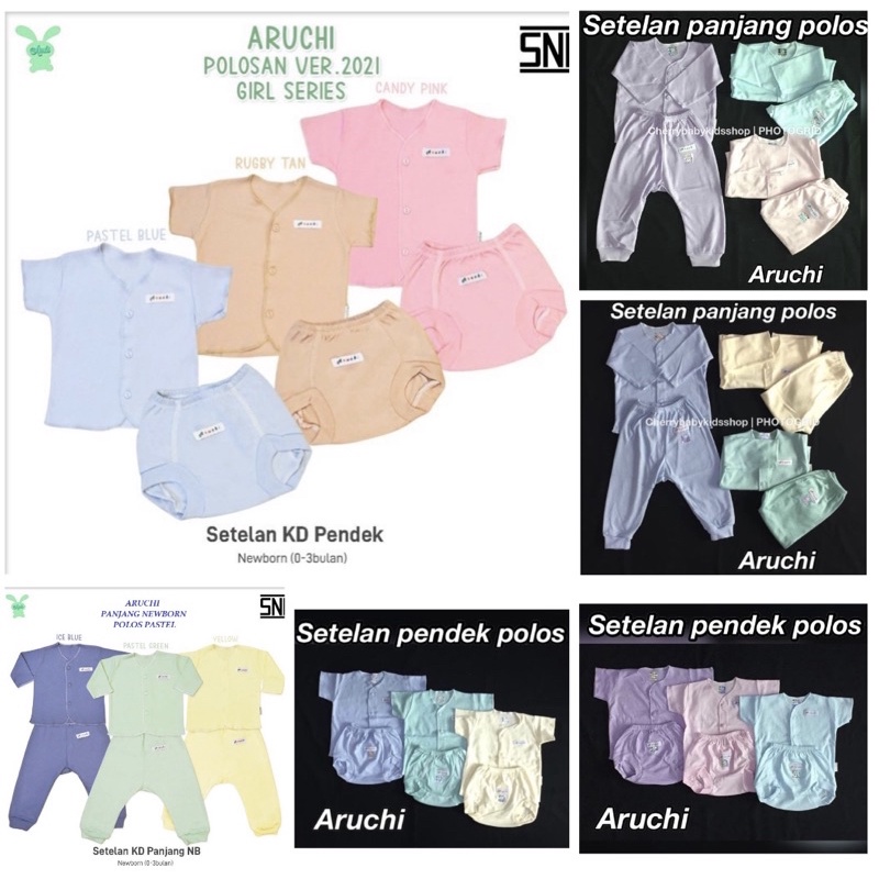 ARUCHI Setelan NEWBORN Pendek / Panjang Polos / PASTEL CBKS