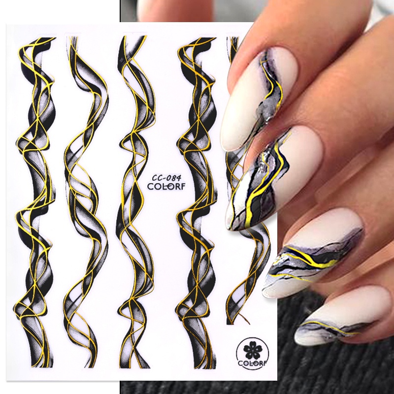 1 Lembar Stiker Kuku 3D Motif Marmer Warna Hitam Putih Untuk Dekorasi Nail Art