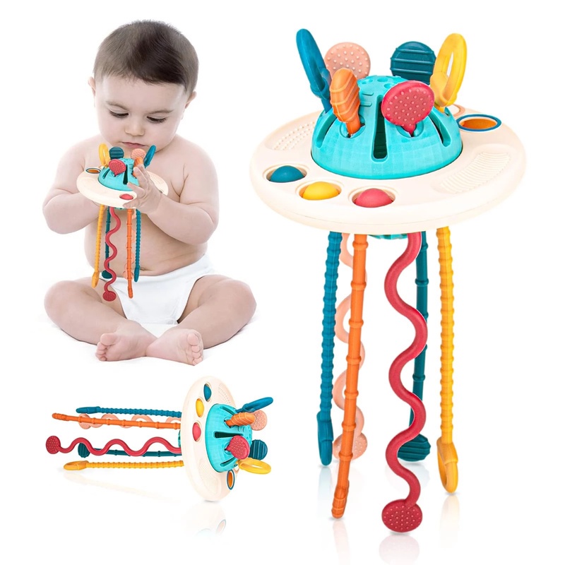 3 In 1 Mainan Edukasi Sensorik Teether Bayi 6-12 Bulan / 1 / 2 / 3 Tahun Bahan Silikon