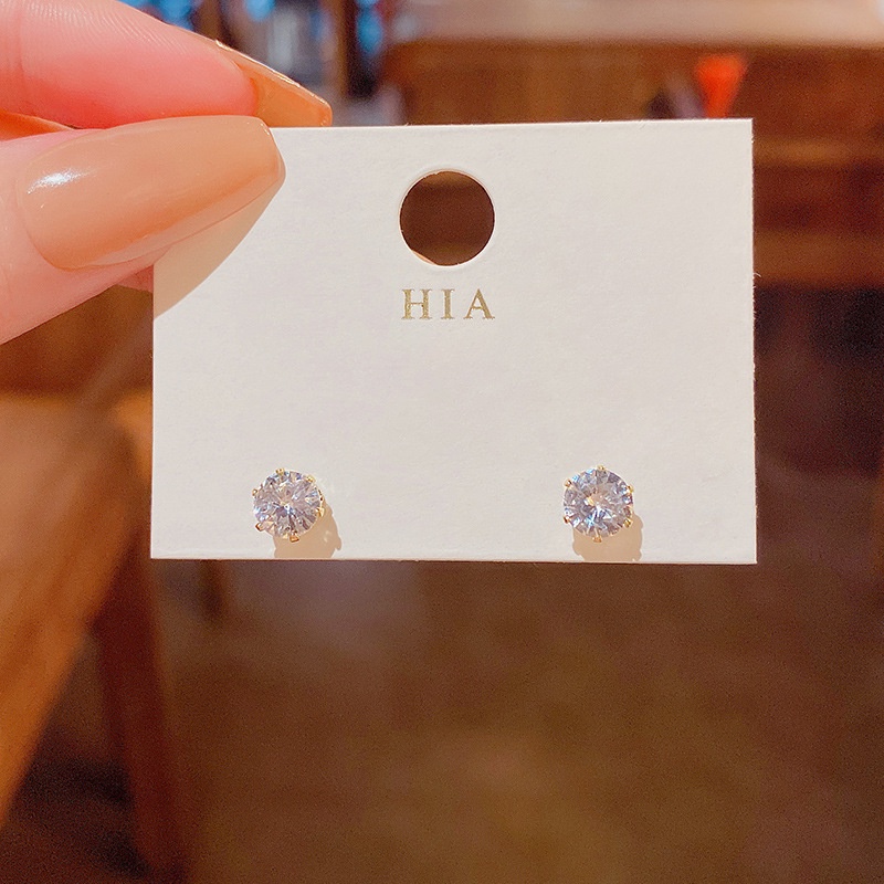 Anting Stud Bahan 925 silver needle Aksen Zirkon Opal
