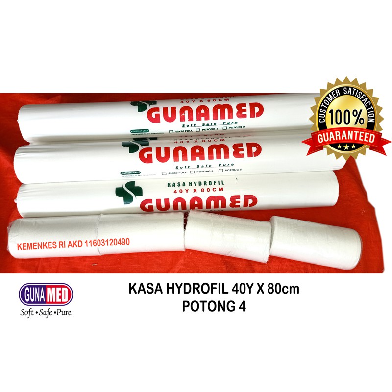 GUNAMED Kasa Gulung/Kasa Hydrofil 40y x 80cm Potong 4/Potong 5/Kasa Panjang Full &amp; 30x80 UTUH