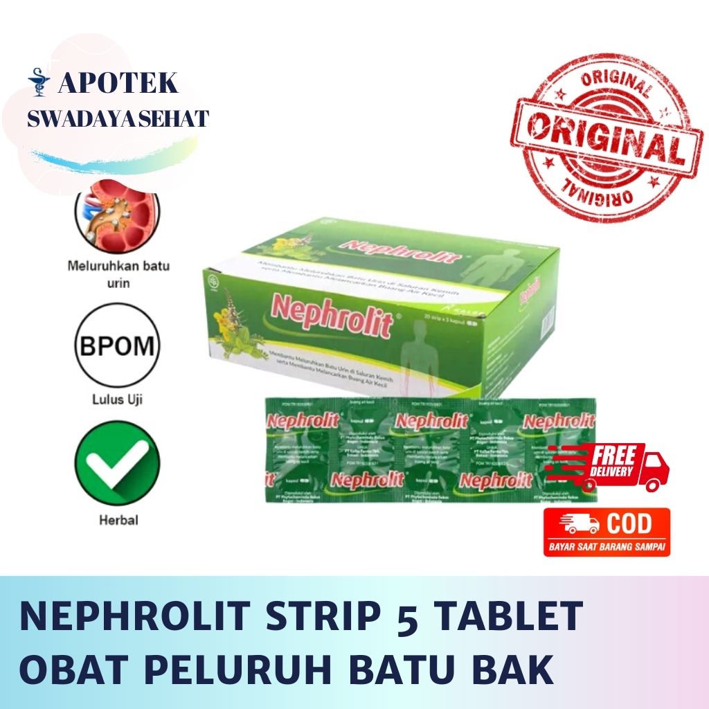 NEPHROLIT STRIP - Obat Herbal Peluruh Batu Saluran Kemih Urin Neprolit Kencing Ginjal 5 Tablet