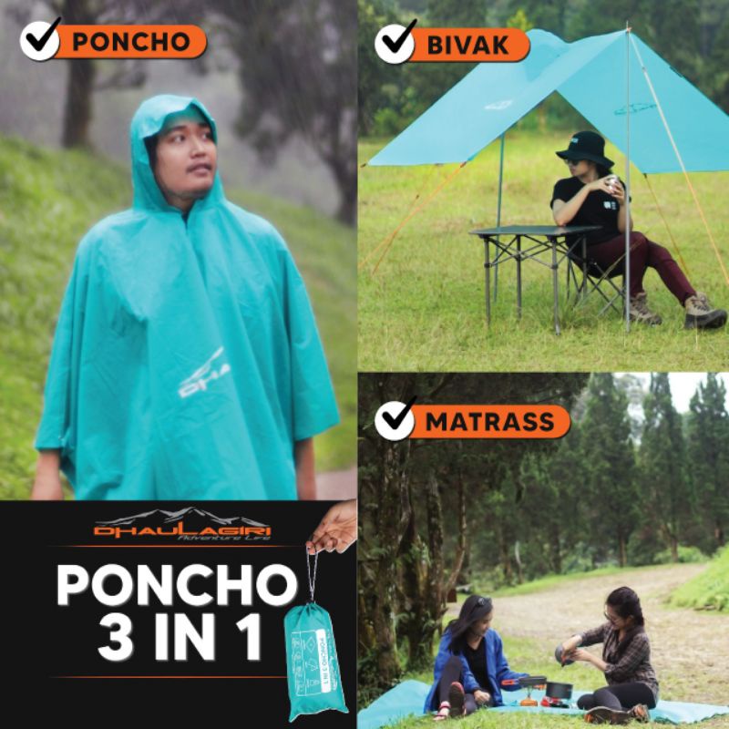 Jas Hujan Mantel hujan 3 in 1 Multifungsi Ultralight Dhaulagiri / Rain Coat Ponco / Poncho