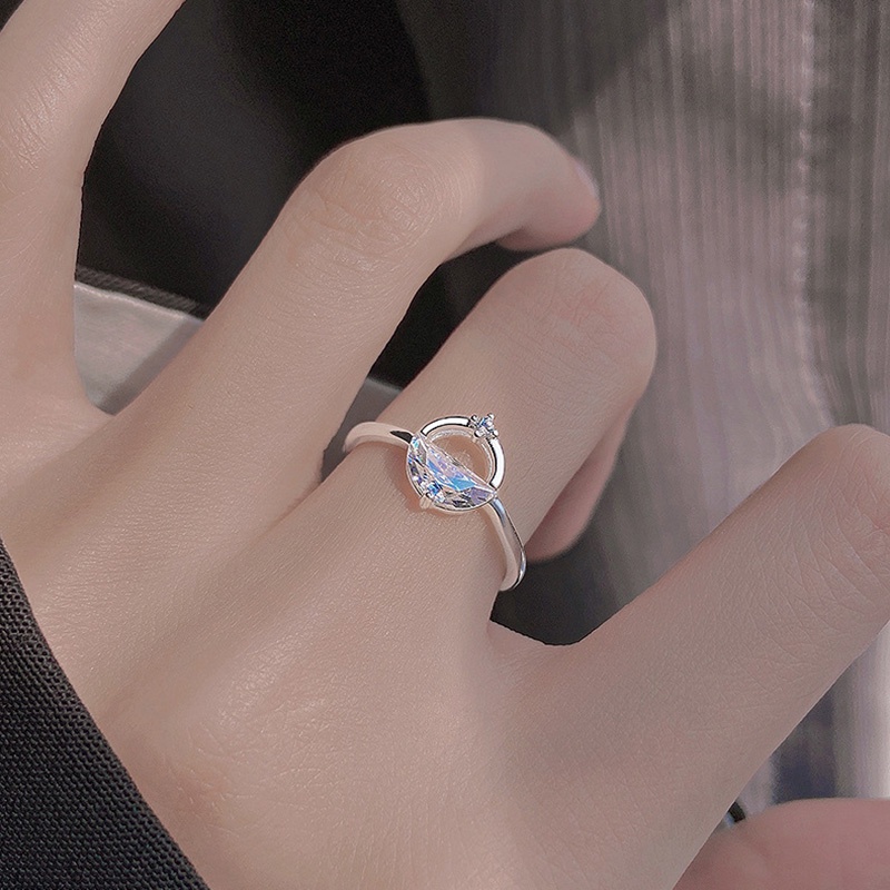 Korea Sederhana Cincin Kristal Berlian S925 Sterling Perak Perhiasan Fashion Wanita Pertunangan Pernikahan Rings