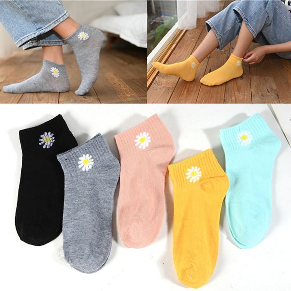 JOS0048 Kaos Kaki Ankle Motif Bunga Daisy / Kaos Kaki Wanita